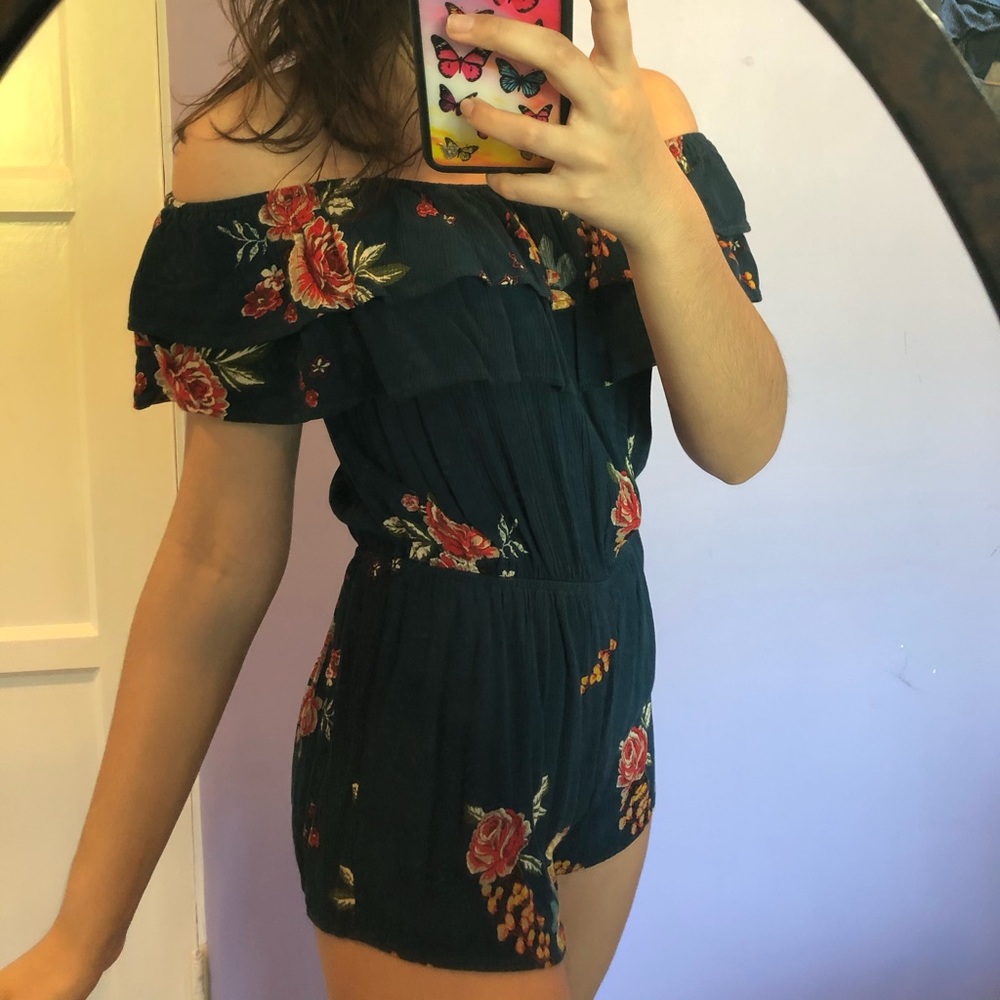 off the shoulder floral romper